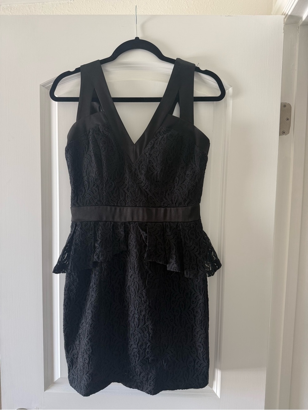 XOXO Black Lace V-Neck Peplum Mini Dress